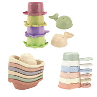 6pcs Montessori Hourglass Stacking Cup Building Blocks Early Educational Baby Bathtub Stack Ring Tower Inligence Toys for Kid