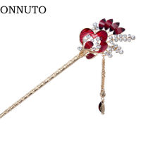 Sur CW】Fashion Women Elegant Flower Rhinestones Hair Stick For Girls Chinese Style Headwear Hairpins Metal Hair Jewelry Accessories