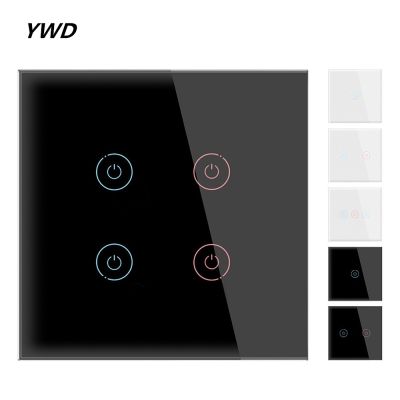 Touch switch light wall light switch 86 type 12 3gang blackwhite tempered glass panel 110-240V(No need neutral line)