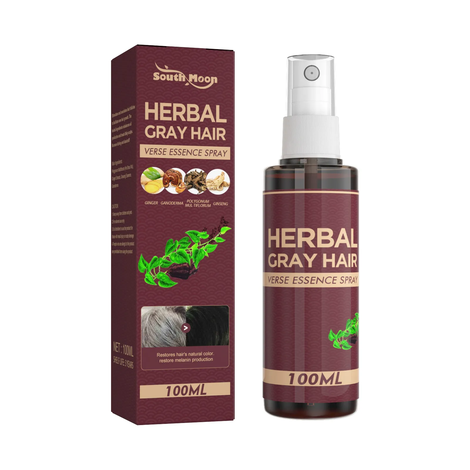 100% Original】Herbal Cure White Hair Trea-tment Spray 100ML Herbal Shouwu  Hair Liquid Change White Gray Hair To Black | Lazada PH