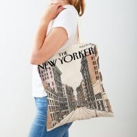 New Yorker Christmas Women กระเป๋านักช้อปซุปเปอร์มาร์เก็ต Tote กระเป๋าถือสุภาพสตรีพิมพ์คู่นำมาใช้ใหม่พับเก็บได้ผ้าใบลำลองกระเป๋าช้อปปิ้ง