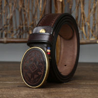 3.8cm Width Thick Men Retro Genuine Leather Belts Copper Smooth Buckle Cowhide Business Belt High Quality Male Waistband