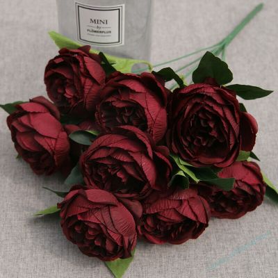 [AYIQ Flower Shop] 10ดอกโบตั๋นปลอมดอกไม้ปลอมพวงใบไม้สำนักงานบ้านโรงแรมของตกแต่งงานแต่งงาน