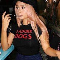 [COD] J adore dogs T-shirt navel short-sleeved top red letter printing love dog pet summer new