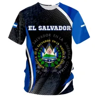 【Mens clothing】ฮาราจูกุ El Salvador SpanishFlag วัสดุโพลีเอสเตอร์เสื้อยืดภาพขนาดใหญ่ ClothesCountry Flag