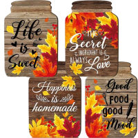 4 pcs สำหรับห้องครัวบ้าน Maple Leaf Rustic ไม้แขวนป้าย Mason Jar Letter พิมพ์ของขวัญแรงบันดาลใจ Wall Decor