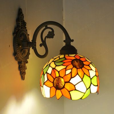 8 Inch American Baroque Glazed Wall Lamp Tiffany Style Living Room Backdrop Bedside Balcony Color Lighting Alloy Lamp Arm