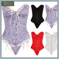 JAYQQ กอธิค ลูกไม้ขึ้นด้านบน ชุดแฟนซี Satin Brocade Stays Corset Corset Bustier Top Overbust Boned Waist Shaper