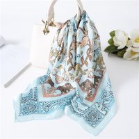 Luxury Brand Chain Print Silk Scarf Women Head Scarves for Ladies Suqare Neck Scarves Foulard Silk Shawl Lady Wrap Hair Kerchief