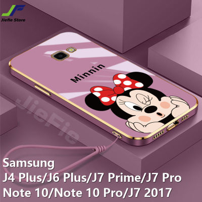 JieFieสำหรับSamsung Galaxy J4 Plus / J6 Plus / J7 Prime / J7 Pro / J7 2017 / Note 10 / Note 10 Pro การ์ตูนน่ารักมิกกี้แผ่นเคสโทรศัพท์สำหรับสาวตุ๊กตาแฟชั่นพวงกุญแจMickey Minnieปลอกอ่อนฝาครอบ
