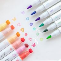 6pcs Color Stamp Pen Set Seal Paint Dual-side Brush &amp; Highlighter Liner Art Marker for Drawing School A7356 Highlighters Markers