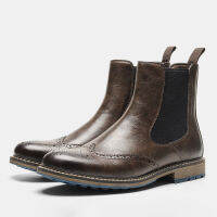 Mens shoes Cross-border Chelsea Boots ผู้ชายย้อนยุคแขนเสื้อกลางแกะสลักการค้าต่างประเทศ Bullock รองเท้าเดียวผู้ชาย