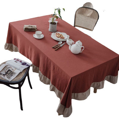 European-style retro washed wrinkled cotton color-block lotus tablecloth tablecloth hotel home square decorative fabric cover towel wub