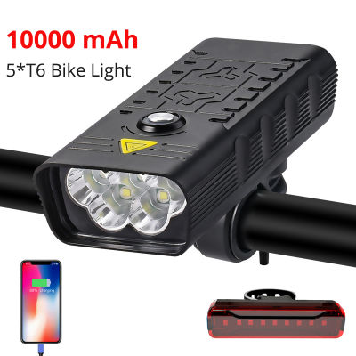 10000mAh Front Bike Light 5T6 3000 Lumen Bicycle Light USB Rechargeable Powerful Flashlight MTB Lantern LED Headlight Rear Light