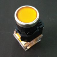 ปุ่มกดสีเหลือง (กดติดปล่อยดับ/กดติดกดดับ) LA38 22mm Flat Head Pushbutton Switch 1NO/1NC ( ไม่มี LED )