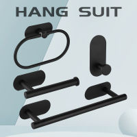 No Drilling Black Bathroom Accessories Sets Toilet Tissue Roll Paper Holder Towel Rack Bar Rail Ring Robe Clothes Hook Hardware