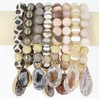 BM20552 Raw Agate Druzy Stone Crystal Geode Slice Bracelet Moonstone Beads Stacking Layering Bracelet