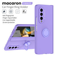 KISSCASE Makaron เคสโทรศัพท์ทึบสำหรับ Samsung Galaxy Z Fold 5 4 3 2พร้อมขายึดแหวนนิ้วหน้าจอด้านหน้าฟิล์มกระจกป้องกันสำหรับ Samsung Z Fold5 Fold4กรอบ Fold2 Fold3