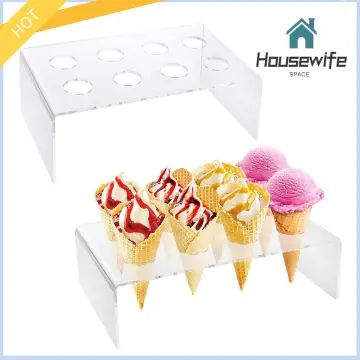 Ice Cream Cone Holder Waffle Cone Holder 4 Holes Decorative Cone Rack Cone  Treat Holders Clear Acrylic Display Stand for Wedding Restaurant