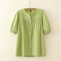 【มีไซส์ใหญ่】Plus Size Womens Short Sleeve White Green Summer Blouses Short Sleeve Elegant Female Tops