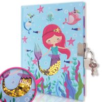 Diary With Lock for Girls and Boys Mermaid Shakable Sequin Journal Secret Notebook Students Gifts 7.1 x 5.3 Inches 160 Pages