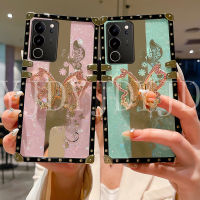 YJD เคสสำหรับ Vivo V29 Pro โปรเพชรสามมิติรูปผีเสื้อขอบตรงกันกระแทกเคสโทรศัพท์