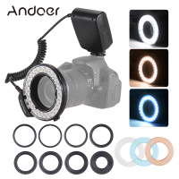 Andoer HD-130มาโคร LED แหวนแฟลชหน้าจอ LCD แสง3000-15000K GN46 Power Control 3ดิฟฟิวเซอร์แบบมีแสงไฟ8อแดปเตอร์วงแหวนสำหรับกล้อง