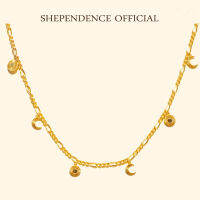 Shependence สร้อยโชคเกอร์ฟิกาโร่ พร้อมจี้พระจันทร์ (Celestial Half Moon and Sun With Figaro Chain Choker)