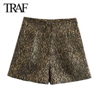 TRAF Women Fashion Spring Autumn High Waist Casual Shorts Chic Female Vintage Jacquard High Waist Wide Leg A- Line Pant Mujer