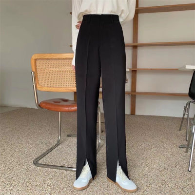 TWOTWINSTYLE Straight Bottom Split Pants For Women High Waist Casual Loose Wide Leg Trouser Female Fashion New Clothing 2021