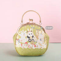 Angelatracy 2021 Handmade Hanfu Top-Handle Fresh Animal Golden Panda Preppy Style Ball Countryside Tote Bag Lady Handbag