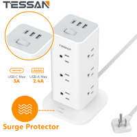 1.8 M Surge Protector Power Strip Tower, TESSAN Flat Plug Extension Cord 6 Feet with 12 Multiple Outlets 3 USB Ports (1 USB C), Multi Plug Charging Station for Home, Office Supplies, Dorm Room Essentials