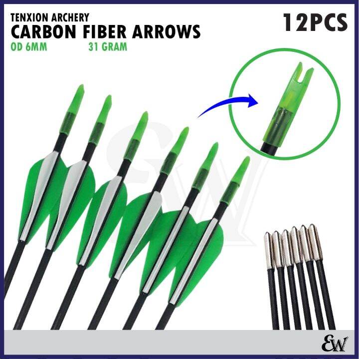 TenXion Archery OD 6mm Fiberglass Arrows Nock Bullet Tips Recurve