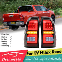 LED ไฟท้ายสำหรับToyota Hilux Revo 2015 2016 2017 2018 2019 2020 ไฟท้ายไฟเบรคแบบไดนามิกสัญญาณเลี้ยวต่อเนื่องเลนส์ควัน