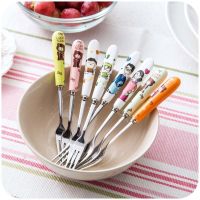 Stainless Steel Fruits Fork Ceramic Handle Cute Bear Dessert Fork Eco-Friendly Tableware Kids Forks Kitchen Dinnerware