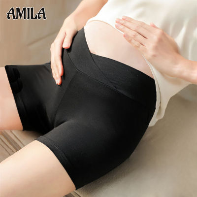 AMILA กางเกงเซฟตี้สำหรับผู้หญิงตั้งครรภ์,เลกกิ้งแบบบางป้องกันแสงเอวต่ำกางเกงนักมวยตั้งครรภ์รูปตัววีกางเกงประกัน