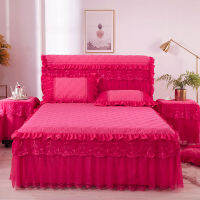 3pcs Lace Bedspreads Queen King Size Bedding with Skirt Thickening of Cotton Insert Princess Bed Cover Bed Skirt Pillowcase