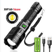 Torch Light XHP160-16core LED Flashlight Powerful Chargeable Tactical Flashlights Zoom Waterproof Outdoor Lighting As Power B