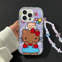 เคสสำหรับ Huawei NOVA7 NOVA8 NOVA9 NOVA9SE NOVA10 NOVA10PRO P30 P30PRO P40 P40PRO P50 P50PRO P60 P60PRO MATE30 MATE30PRO MATE40 MATE40PRO MATE50 MATE50PRO พรีเมี่ยมบุคลิกภาพ Niche เลเซอร์การ์ตูนน่ารักสีน้ำตาล Kt แมวเคสโทรศัพท์กันตก