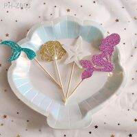 6Pc Iridescent Sparkle Shell Paper Plates Cup Party Cake Dish Tableware 9  Mermaid Theme Princess Baby Shower Wedding Decor