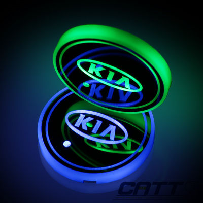 2ชิ้นแผ่นรองยึดถ้วยที่เท้าแขนภายในรถ LED บรรยากาศภายในที่มีสีสันสำหรับ KIA K2 K3 K5 K7 Non-english Words Included Venga Sportage Optima Forte Soul