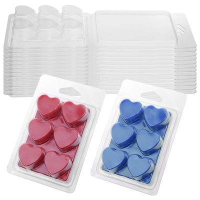 Wax Melt Containers-6 Cavity Clear Empty Plastic Wax Melt -100 Packs Heart Shape Clamshells for Making Tarts