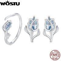 【lz】❧  WOSTU-925 Sterling Silver Tulip Brincos para Mulheres Joalheria Fina Conjunto de Anéis Abertura Espinélio Ear Studs Festa Data Presente Nova Chegada