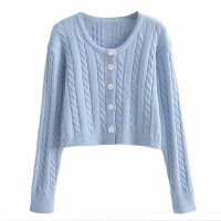 Women Solid Knitted Twisted Cardigans Cropped Sweaters Single Breasted Long Sleeve Outwear Woman Autumn Chic Female Sweet Ladies