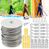 30M 15M 304 Stainless Steel PVC Coated Flexible Wire Rope Cable Transparent Stainless Steel Clothesline Set Home Accessories