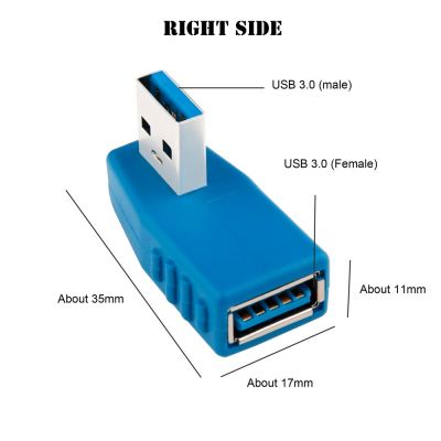：“{》 Blue 90 Degree Vertical Left Right Up Down Angled USB 3.0 Male To A Female M/F Adapter Connector Converter