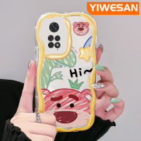 YIWESAN เคสสำหรับ Xiaomi POCO M4 Pro 5G Redmi Note 11 5G Note 11S Note 10T Note 11T Note 10T Note 11 Pro เคส11E Pro ลายการ์ตูนไดโนเสาร์น่ารักกับลายหมีสตรอเบอร์รี่ฝาครอบป้องกันเคสมือถือเนื้อครีมโปร่งใส