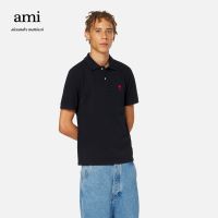 Ami เสื้อโปโล แขนสั้น ผ้าฝ้าย สีพื้น เรียบง่าย พอดีตัว สไตล์คลาสสิก สําหรับผู้ชาย