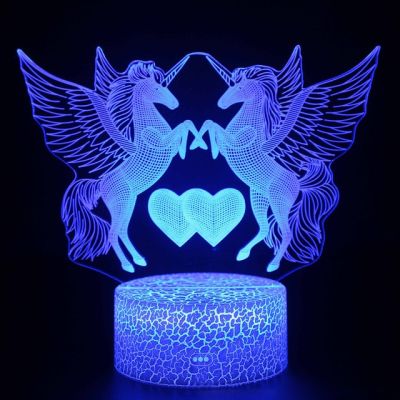 3W Remote Or Touch Control 3D LED Night Light Unicorn Shaped Table Desk Lamp Xmas Home Decoration Lovely Gifts For Kids D23