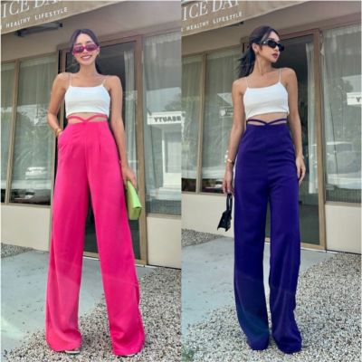 Alexa high-waist pantsกางเกงขายาวทรงขากระบอกใหญ่ ทรงสวยแบบเกาหลีดีเทลช่วงเอวเว้าเล็กน้อย แต่งริบบิ้นพันเอวเก๋มากจัดด่วน